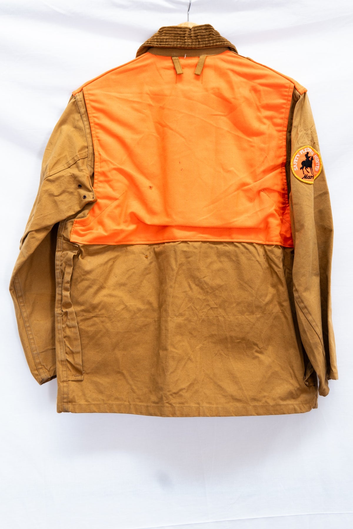 Tan Hunting Jacket with Orange Shoulder Panels — garment photograph 3