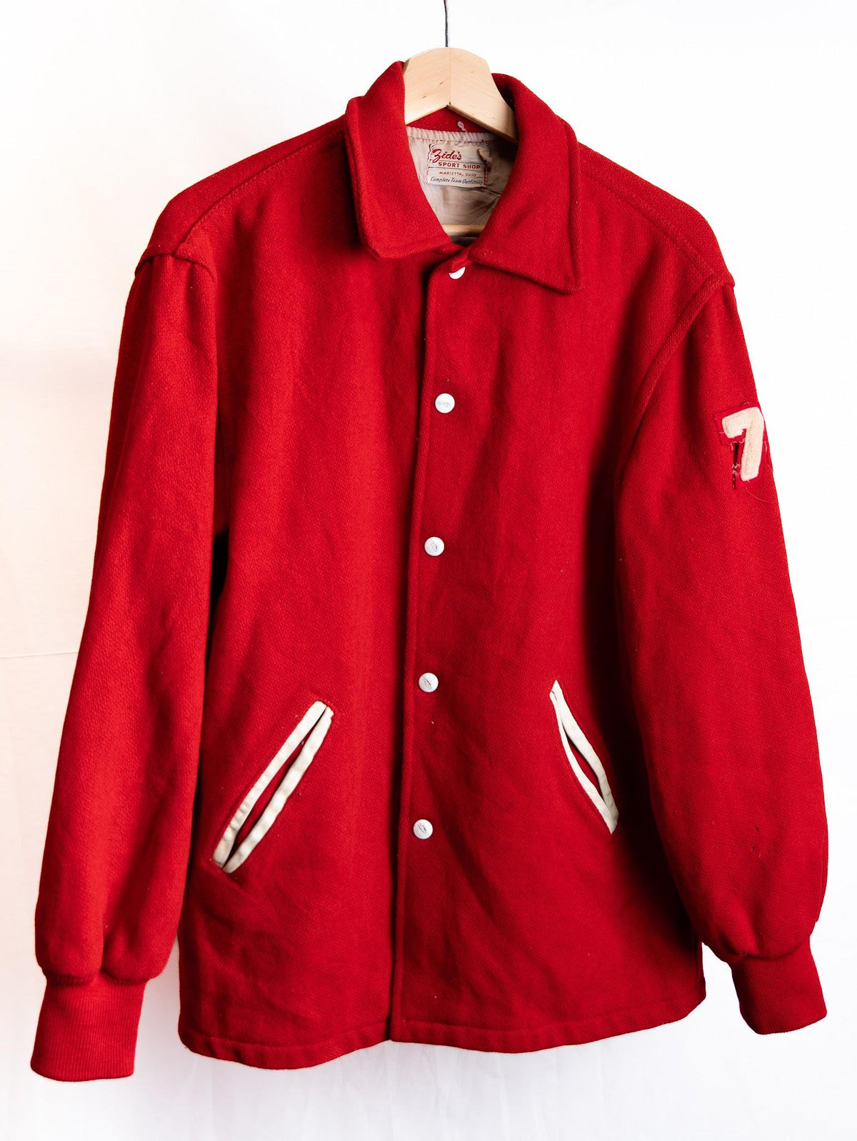 Red Number Seven Varsity Jacket — garment photograph 1