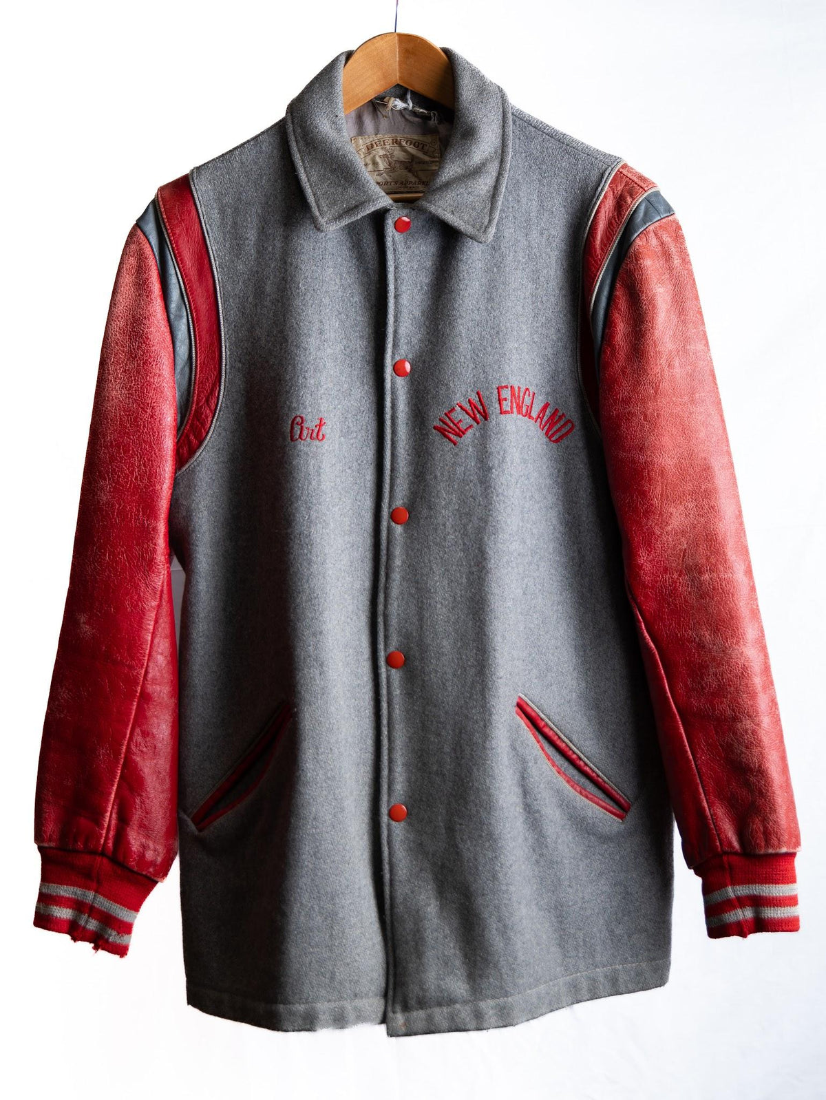 New England Varsity Jacket — Grey & Red — garment photograph 1