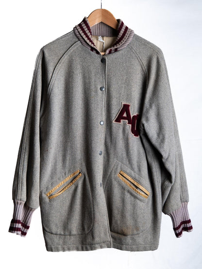 Grey Longline Letterman Jacket — garment photograph 1