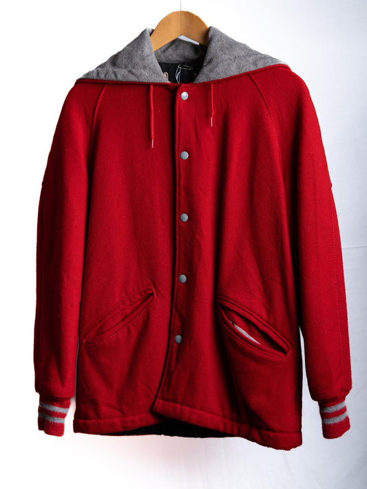 Red Hooded Varsity Jacket — garment photograph 1