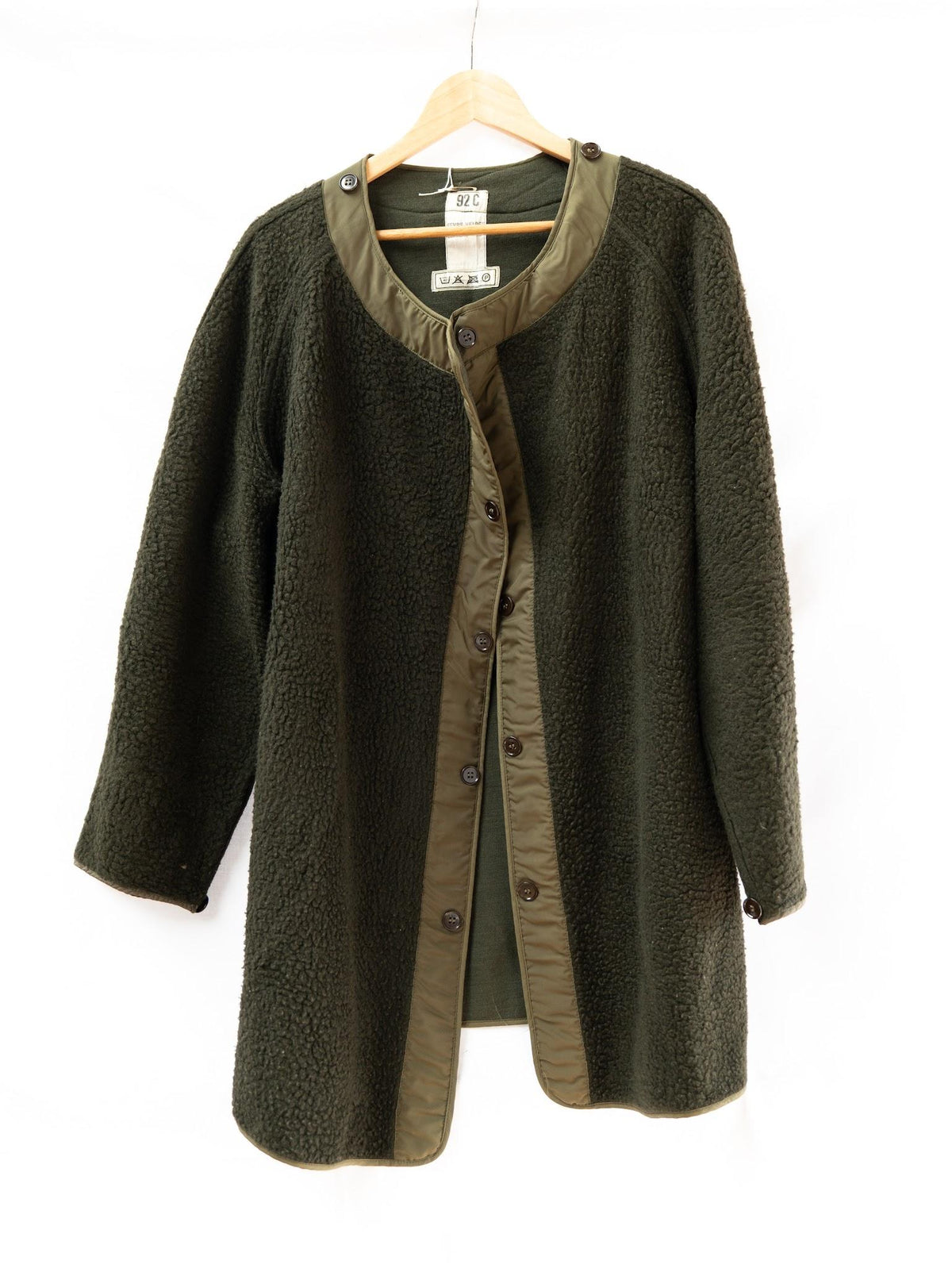 Dark Olive Longline Collarless Coat — garment photograph 1