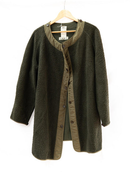 Dark Olive Longline Collarless Coat — garment photograph 1