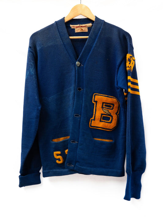Navy B Letterman Cardigan — garment photograph 1