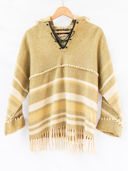 Cream Striped Lace-Up Poncho — garment photograph 1