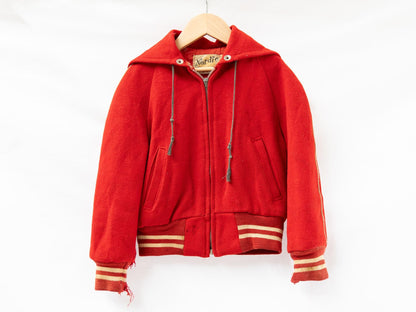 Small Red Hooded Varsity Jacket — garment photograph 1