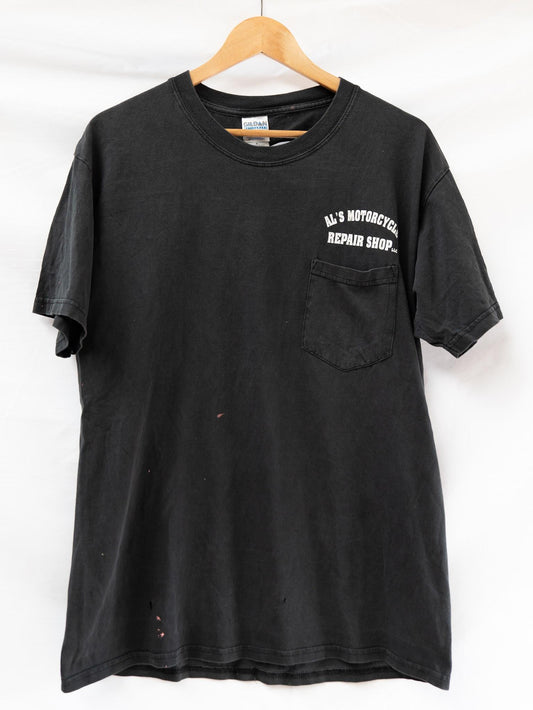 Black Motorcycle Chest Lettering T-Shirt — garment photograph 1