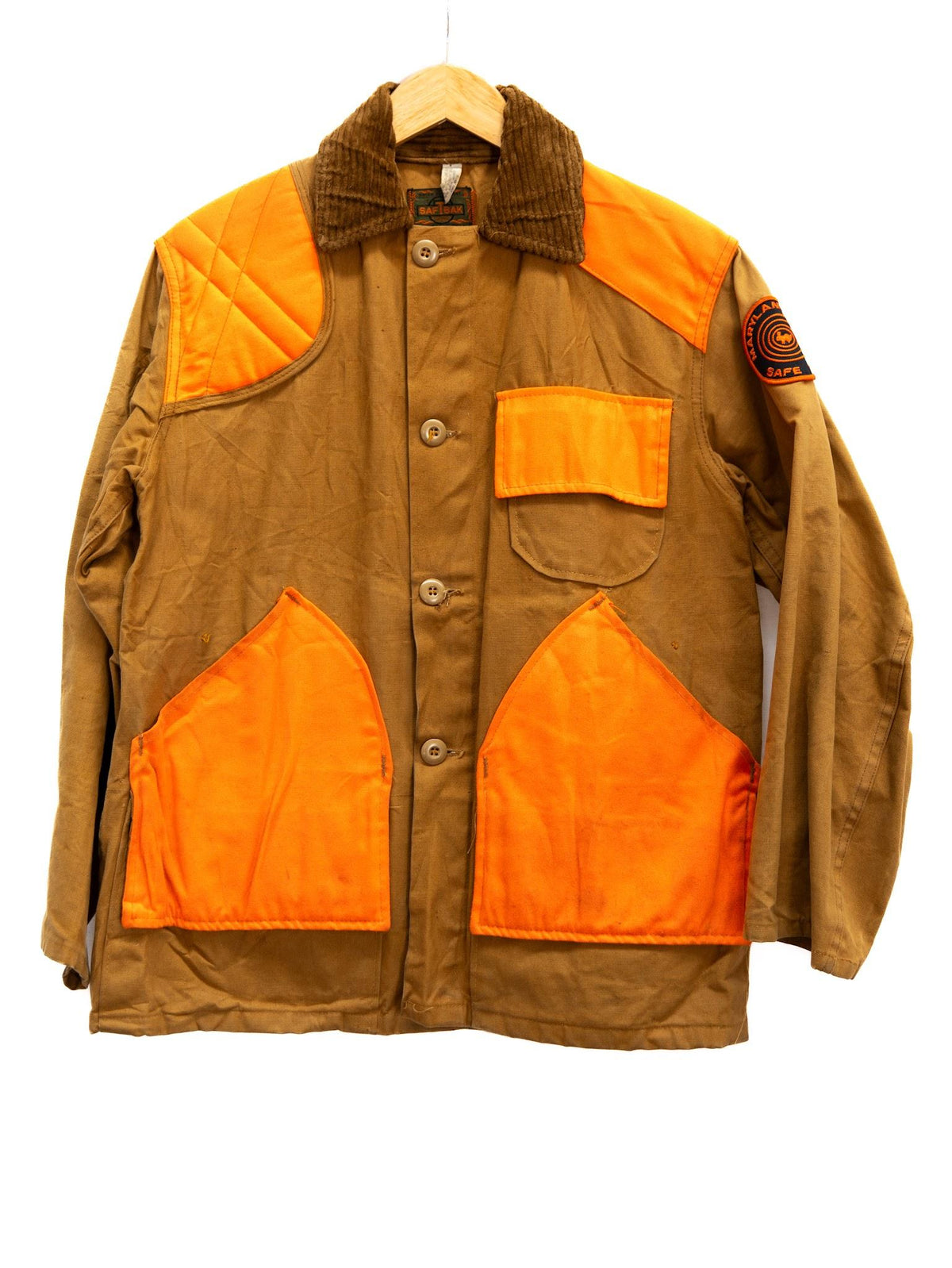 Tan Hunting Jacket with Orange Shoulder Panels — garment photograph 1