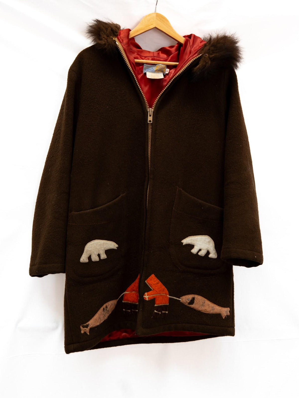 Brown Polar Bear Motif Hooded Coat — garment photograph 1