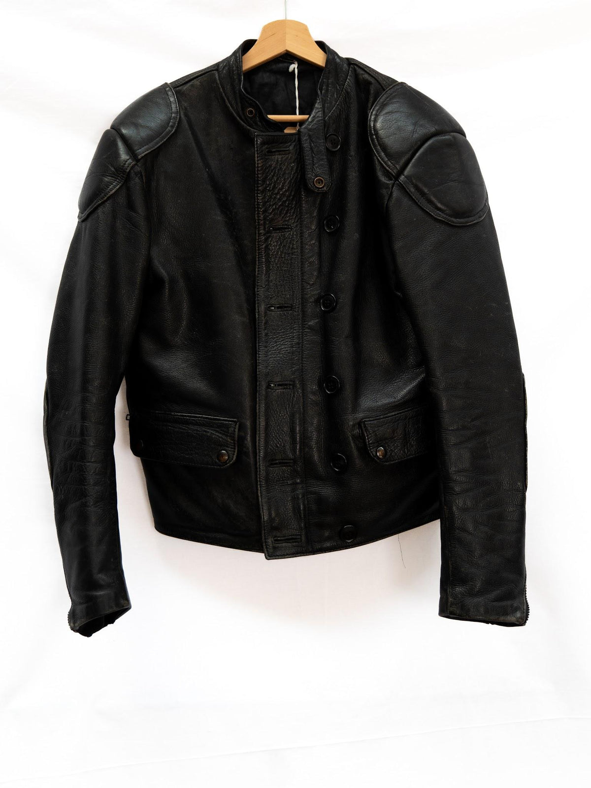 Black Padded-Shoulder Motorcycle Jacket — garment photograph 1