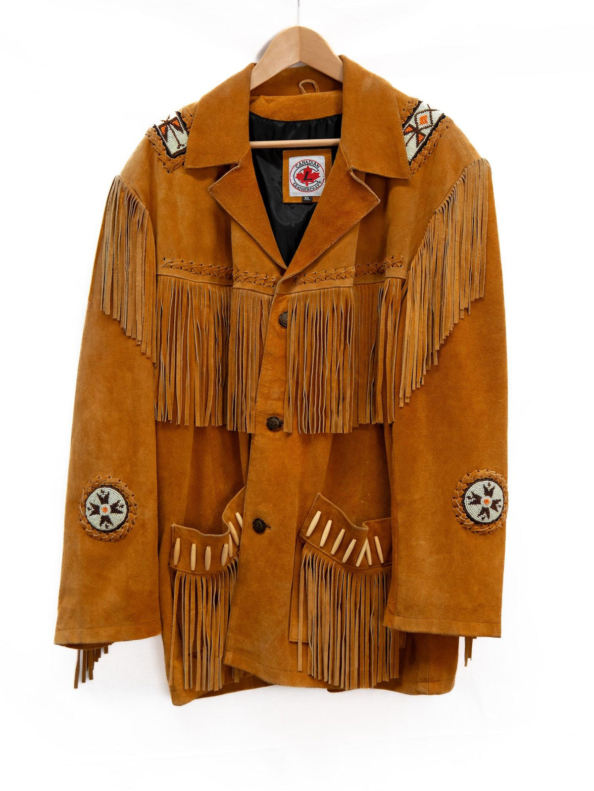 Tan Fringed Patch Jacket — garment photograph 1