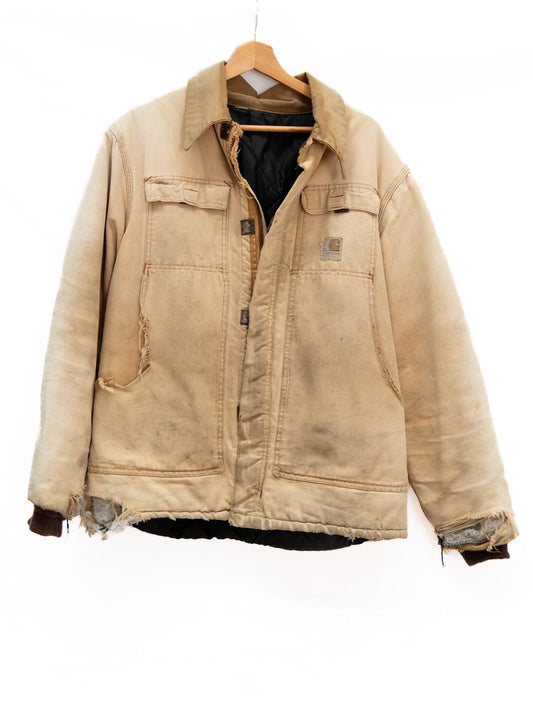 Cream Distressed Work Jacket — garment photograph 1