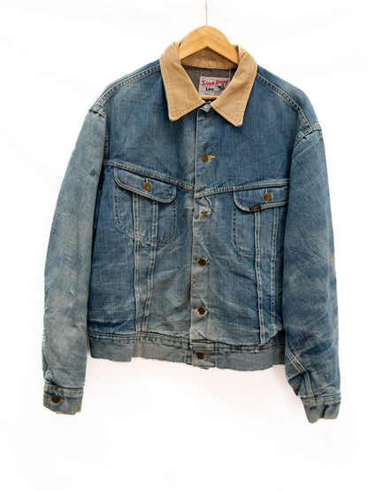 Blue Denim Jacket with Tan Collar — garment photograph 1