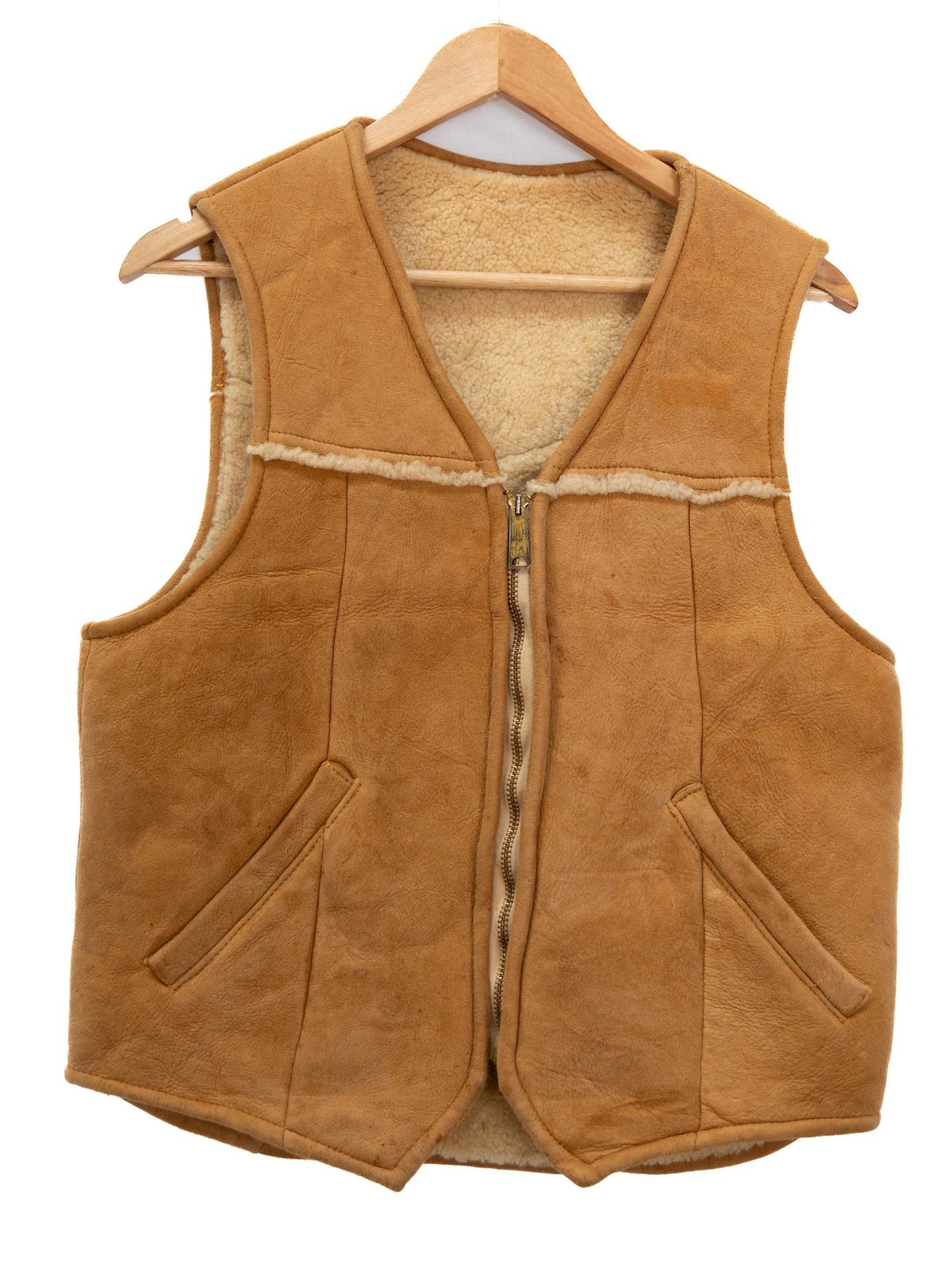 Tan Zip Waistcoat with Contrast Trim — garment photograph 1