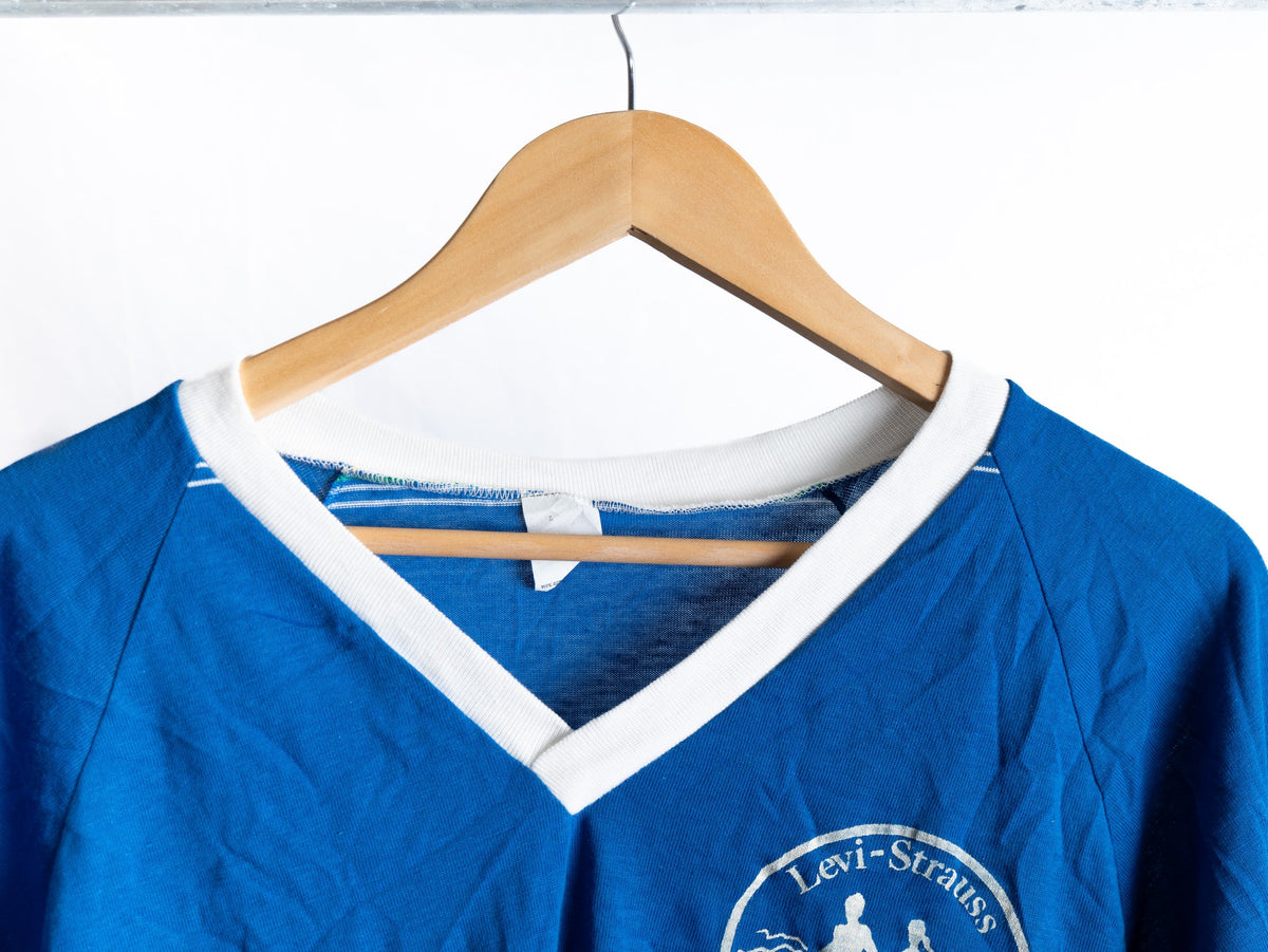 Blue V-Neck Sports T-Shirt — garment photograph 2