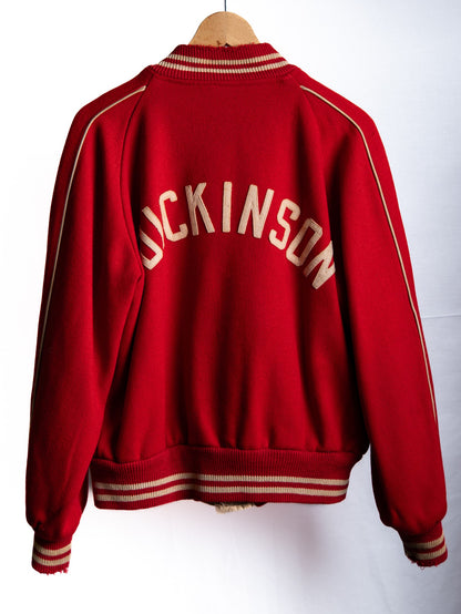 Red Varsity Jacket with Cream Trim — garment photograph 3