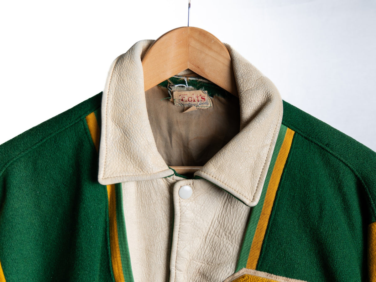 Green & Gold G Patch Varsity Jacket — garment photograph 2