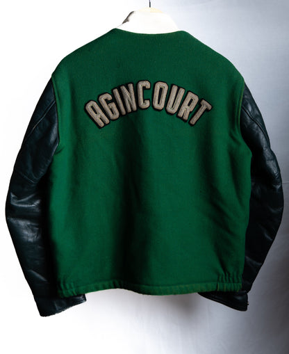 Green Patched Varsity Jacket with Dark Sleeves — garment photograph 2