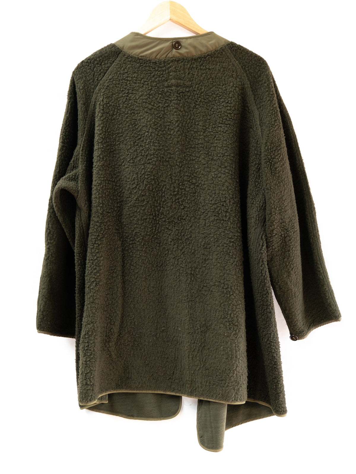 Dark Olive Longline Collarless Coat — garment photograph 3