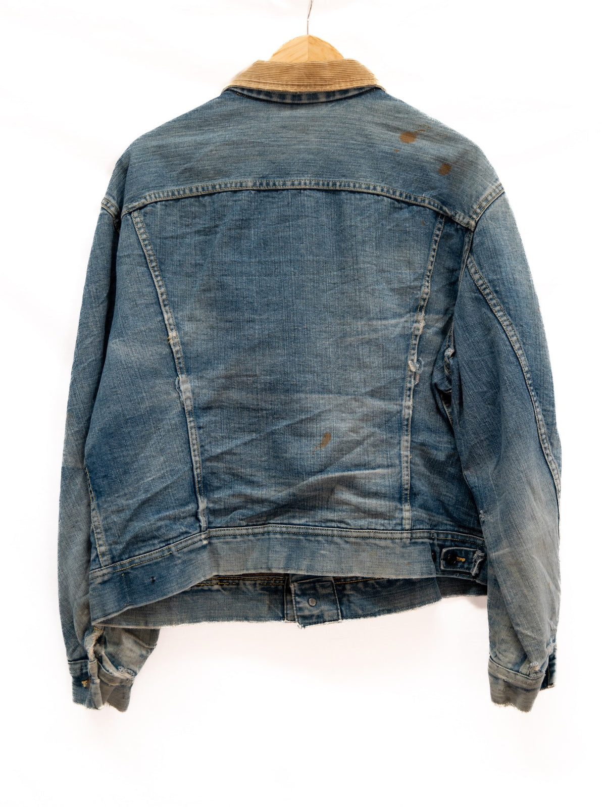 Blue Denim Jacket with Tan Collar — garment photograph 3