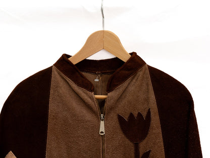 Brown Flower Appliqué Zip Jacket — garment photograph 2