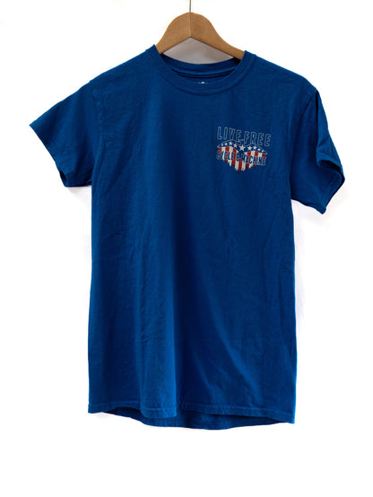 Live Free or Die Riding T-Shirt — Blue — garment photograph 2