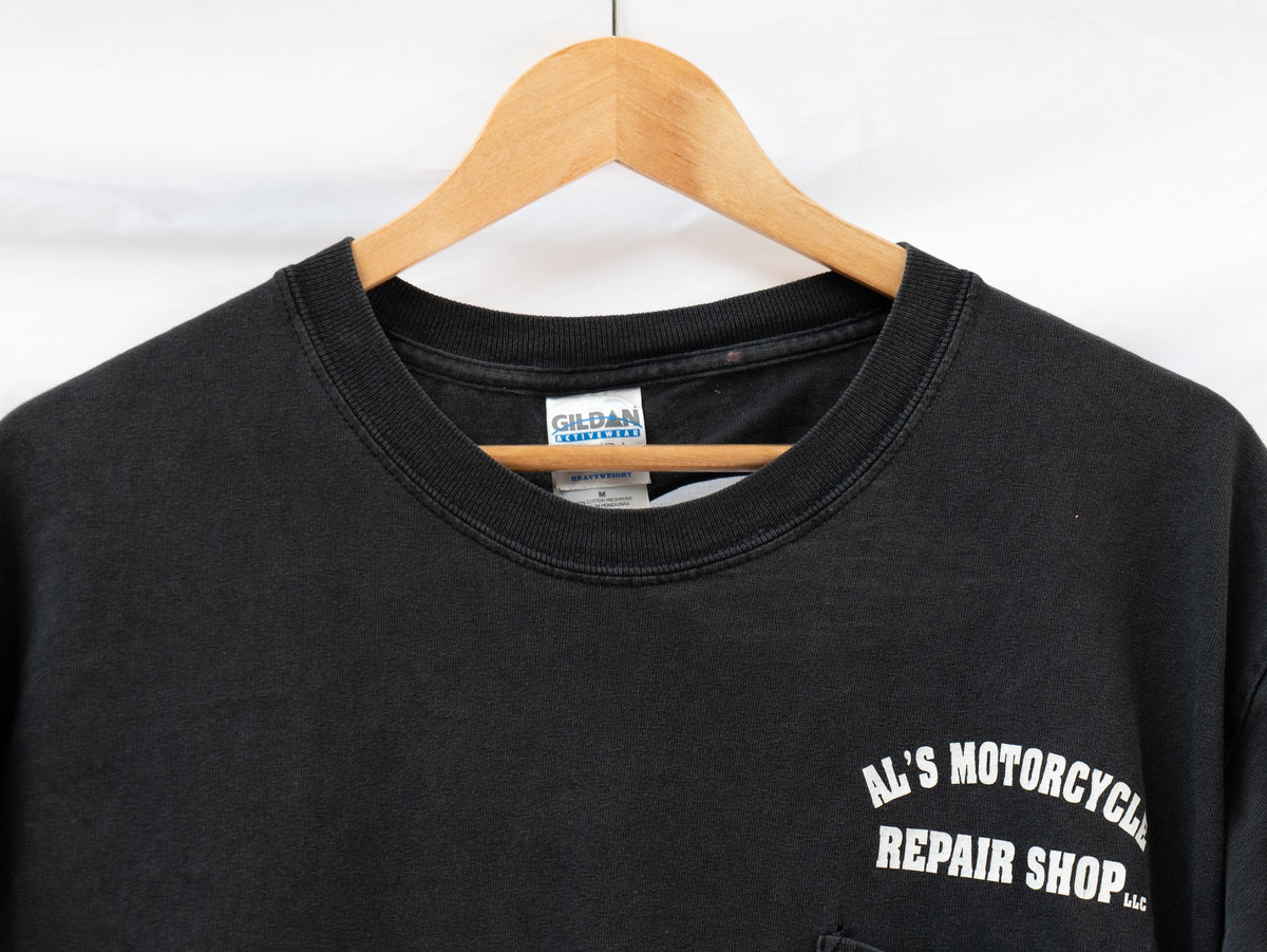 Black Motorcycle Chest Lettering T-Shirt — garment photograph 3